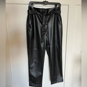 Tie Waist Slim Pants In Faux Leather